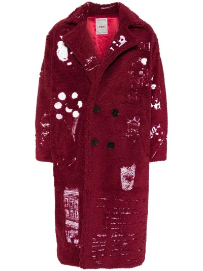 Kidsuper Graphic Embroidery Double-breasted Coat In Burgundy