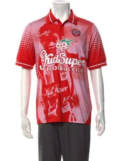 Pre-owned Kidsuper Graphic Print Collar Polo Shirt In Red