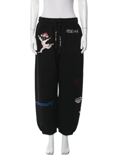 Pre-owned Kidsuper Graphic Print Embroidered Accent Sweatpants In Black