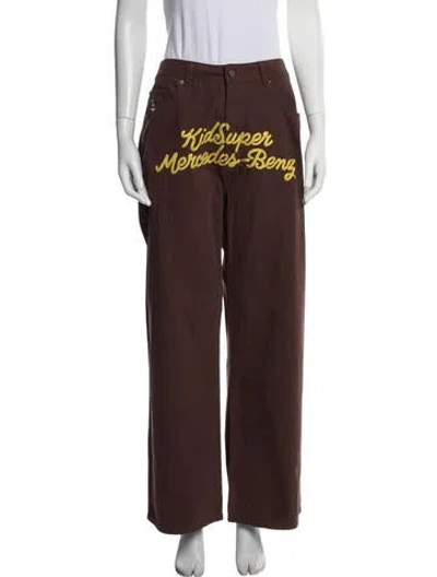 Pre-owned Kidsuper Graphic Print Wide Leg Pants In Brown
