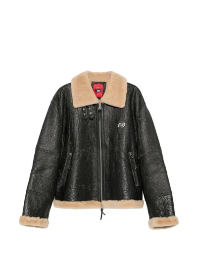 Kidsuper Graphic-print Shearling-trim Jacket In Black