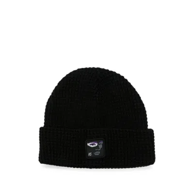 Kidsuper Ht-10 Embroidered-face Ribbed Knit Beanie In Black