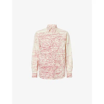 Kidsuper Mens  Manuscript-embroidered Long-sleeve Cotton-blend Shirt In Pink