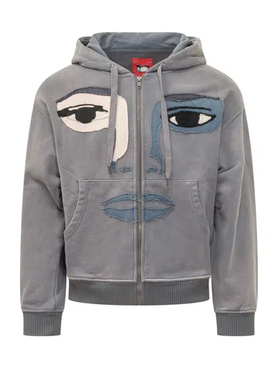 Kidsuper Face-patchwork Hoodie In Gray