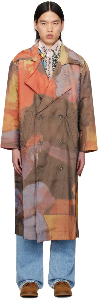 Kidsuper Multicolor Sad At The Bar Trench Coat In Brown