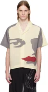 Kidsuper Patchwork Face Linen Camp Shirt In Natural / Brown