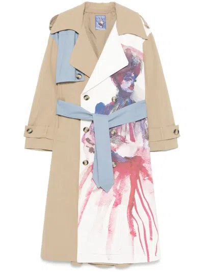 Kidsuper Painted-panel Trench Coat In Brown