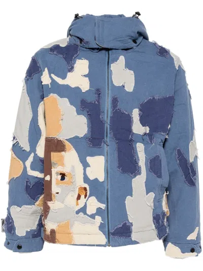 Kidsuper Patchwork Canvas Zip-up Jacket In Blue