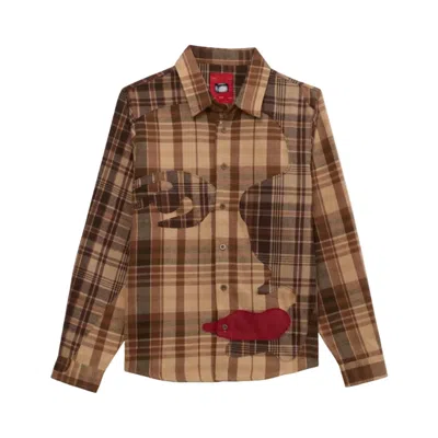 Pre-owned Kidsuper Patchwork Face Flannel 'brown' | Men's Size S