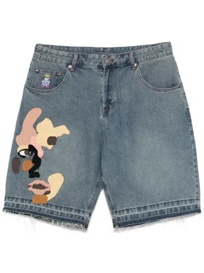 Kidsuper Patchwork-face Shorts In Blue