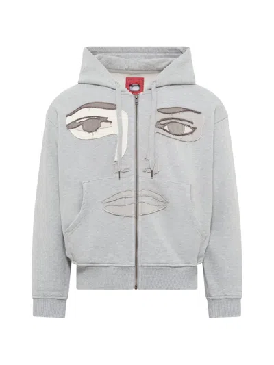 Kidsuper Patchwork Face Zip-up Hoodie In Gray