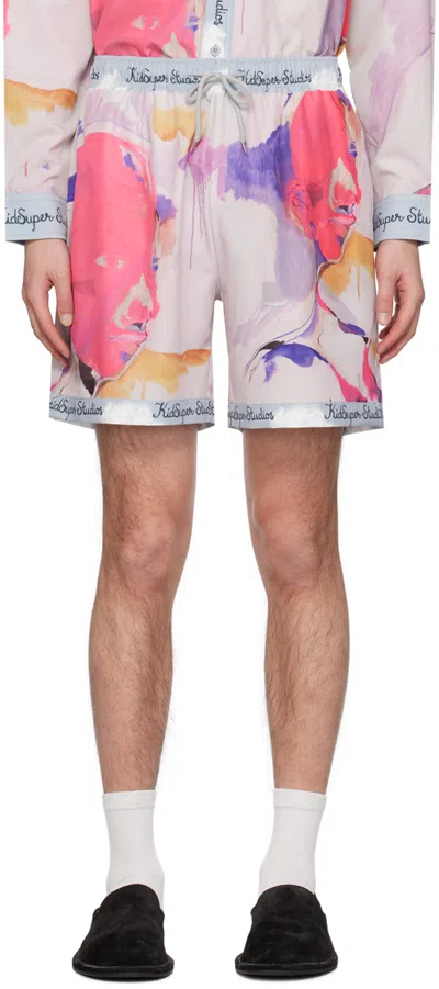 Kidsuper Pink Printed Shorts In White/multi
