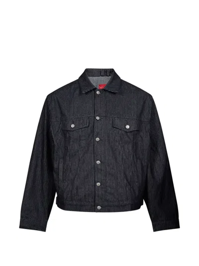 Kidsuper Pinstripe Bird-patch Denim Jacket In Black