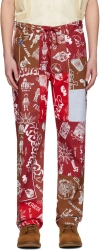 KIDSUPER RED PATCHWORK TROUSERS