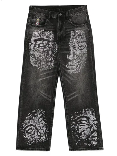 Kidsuper Rhinestone-face Jeans In Black