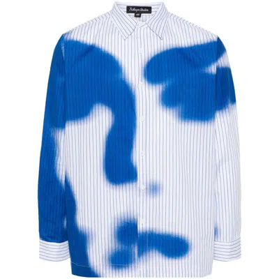 Kidsuper Mens White Blurry Face Abstract-print Cotton-poplin Shirt