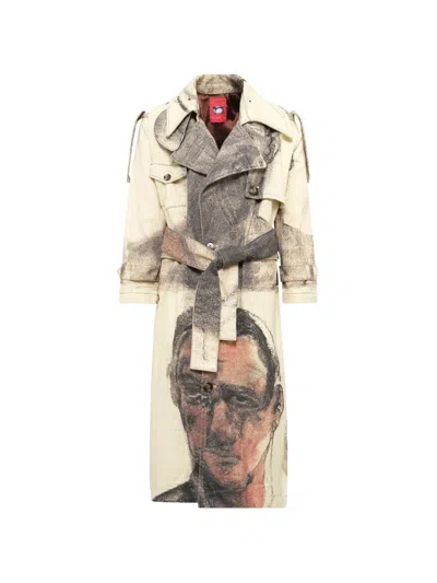 Kidsuper Sketched Faced Long-sleeve Trench Coat In Multi
