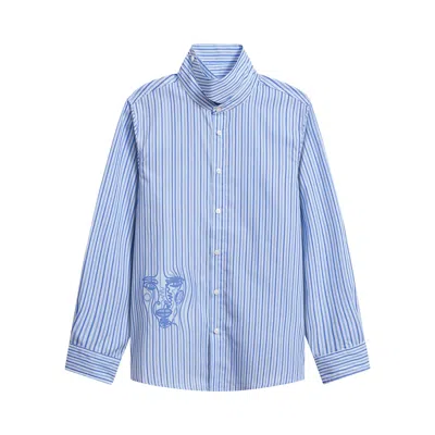 Pre-owned Kidsuper Striped Face Button Up 'chambray' | Blue | Men's Size L