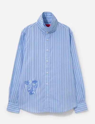 Kidsuper Striped Face Button Up Shirt In Blue