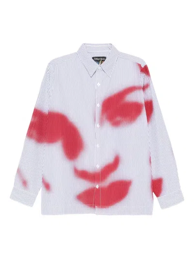 Kidsuper Blurry Face Airbrush Striped Button Up In Blue