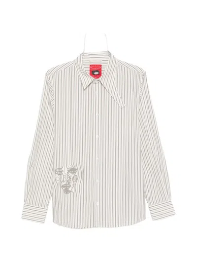 Kidsuper Stripe-pattern Face-embroidered Shirt In Purple