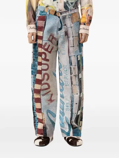Kidsuper Sunday Mornings Jacquard Trousers In Blue