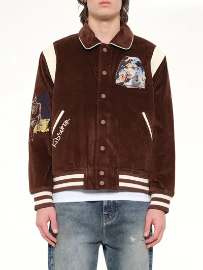 Kidsuper Washed Corduroy Embroidered Faces Jacket In Brown