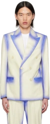 Kidsuper White & Blue Gradient Faux-leather Blazer In White