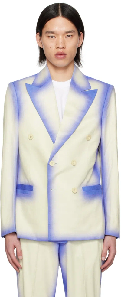 Kidsuper White & Blue Gradient Faux-leather Blazer