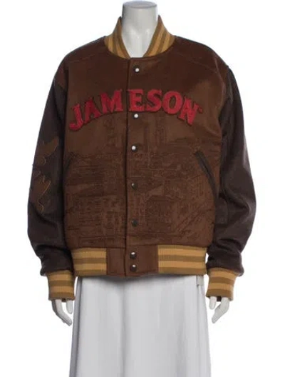 Pre-owned Kidsuper Wool Graphic Print Bomber Jacket W/ Tags In Brown