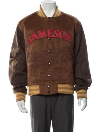 Pre-owned Kidsuper Wool Graphic Print Varsity Jacket In Brown