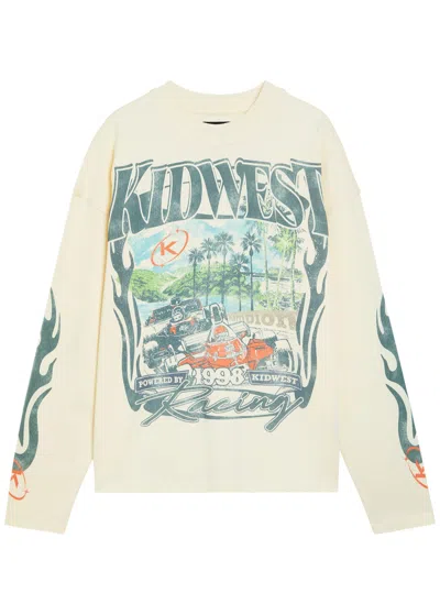 Kidwest Grand Prix Long Sleeve Printed Cotton T-shirt In White