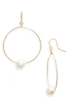 Ki-ele Alii Large Freshwater Pearl Hammered Hoop Earrings In Gold