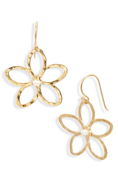 Ki-ele Melia Freshwater Pearl Flower Drop Earrings In Gold