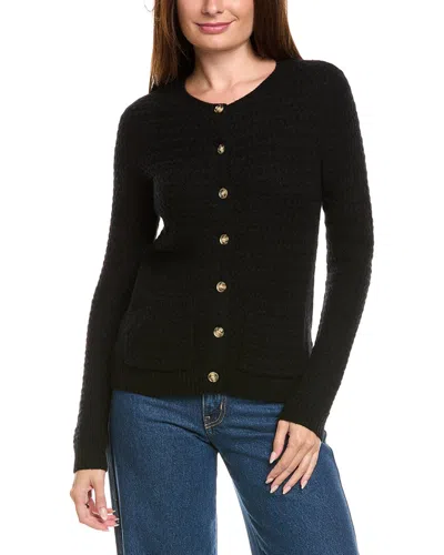 Kier + J Basket Weave Wool & Cashmere-blend Cardigan In Black
