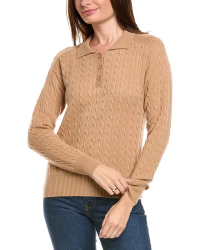 Kier + J Cable Knit Wool & Cashmere-blend Polo Sweater In Brown