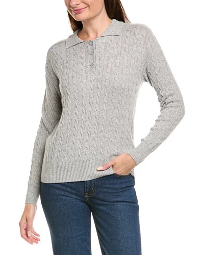 Kier + J Cable Knit Wool & Cashmere-blend Polo Sweater In Gray