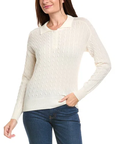 Kier + J Cable Knit Wool & Cashmere-blend Polo Sweater In White
