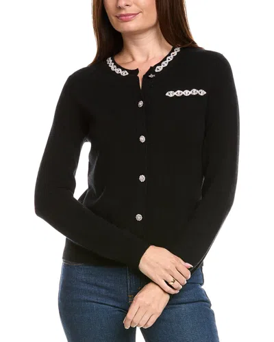 Kier + J Crystal Embellished Wool & Cashmere-blend Cardigan In Black
