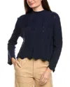 Kier + J Fancy Stitch Mock Neck Wool & Cashmere-blend Sweater In Blue