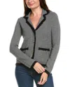 Kier + J Herringbone Wool & Cashmere-blend Cardigan In Animal Print