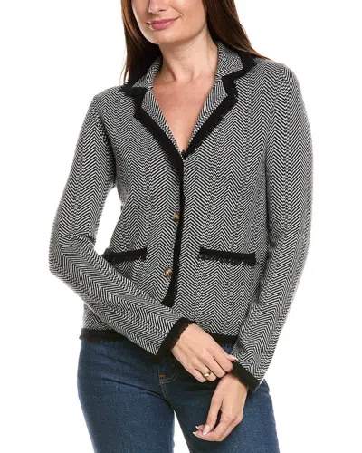 Kier + J Herringbone Wool & Cashmere-blend Cardigan In Animal Print