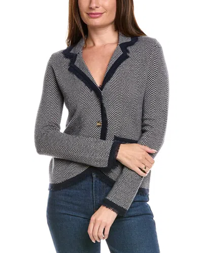 Kier + J Herringbone Wool & Cashmere-blend Cardigan In Gray