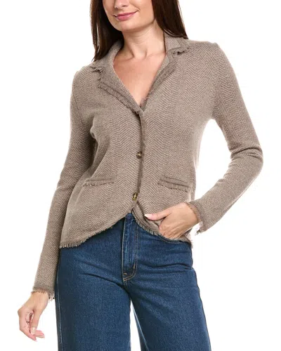 Kier + J Herringbone Wool & Cashmere-blend Cardigan In Brown
