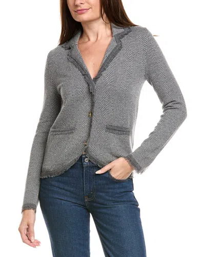 Kier + J Herringbone Wool & Cashmere-blend Cardigan In Gray