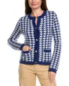 Kier + J Kier+j Houndstooth Wool & Cashmere-blend Cardigan In Blue