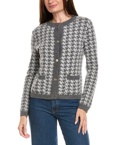 Kier + J Houndstooth Wool & Cashmere-blend Cardigan In Gray