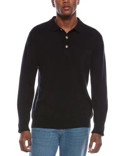 Kier + J Mixed Stitch Wool & Cashmere-blend Polo Sweater In Black