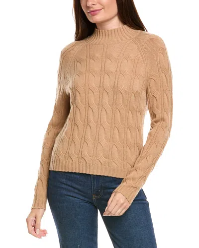 Kier + J Mock Neck Cable Wool & Cashmere-blend Sweater In Brown