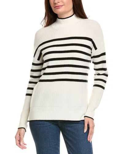 Kier + J Mock Neck Striped Wool & Cashmere-blend Sweater In White